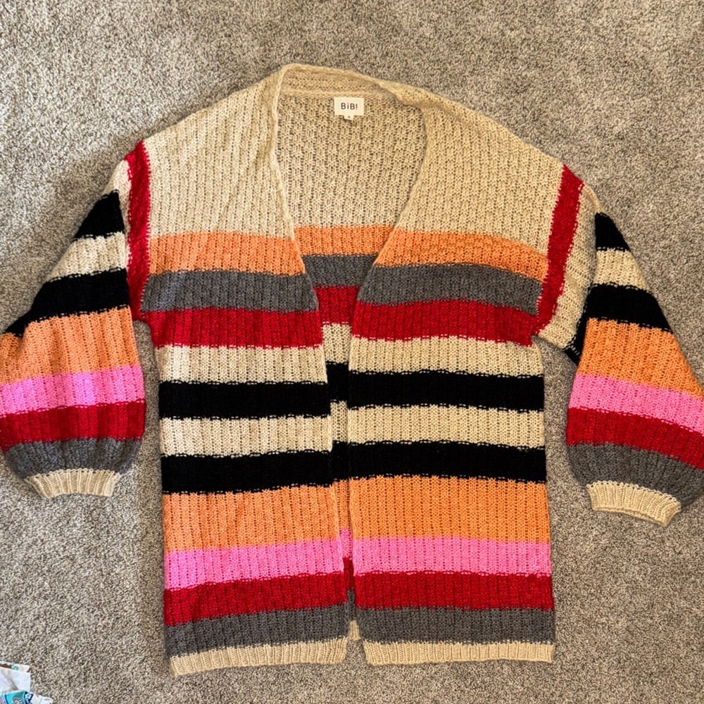 BiBi Colorful Striped Oversized Cardigan Sz S NWOT